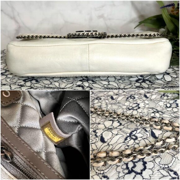 Authentic CHANEL CC Classic Madison Flap Bag Quilted Handbag Lambskin White - Picture 10 of 11